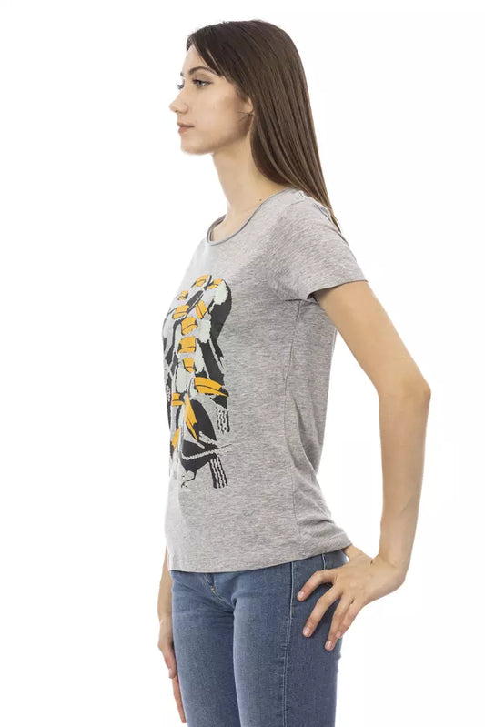 Chic Gray Cotton Blend Round Neck Tee