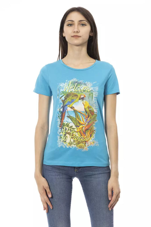 Elegant Light Blue Tee with Chic Front Print