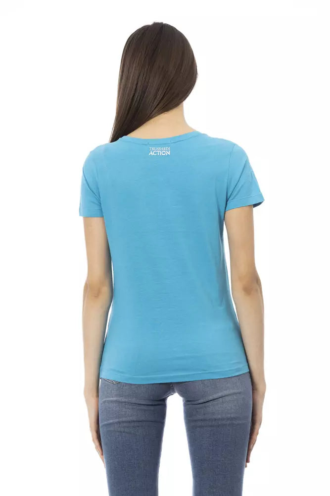 Elegant Light Blue Tee with Chic Front Print