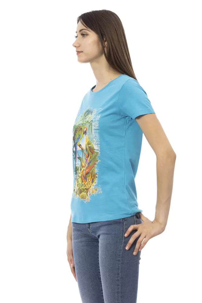 Elegant Light Blue Tee with Chic Front Print