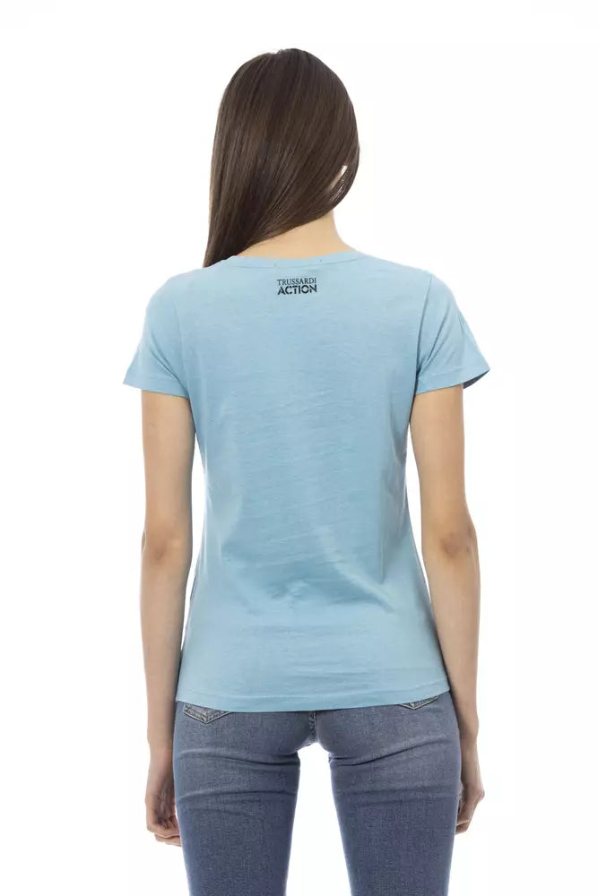 Chic Light Blue Short Sleeve Tee with Print