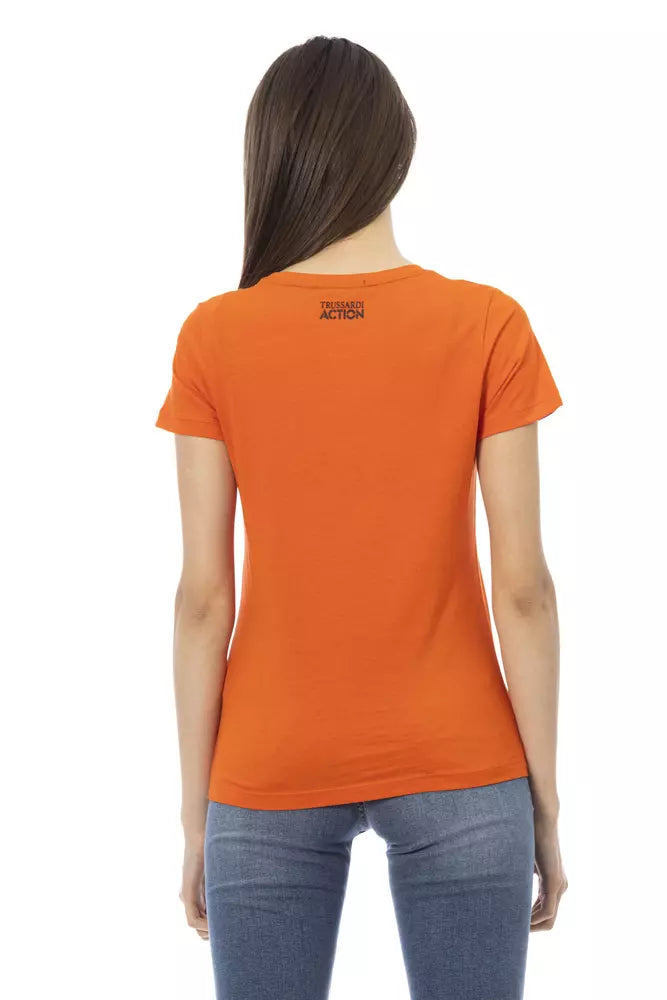 Chic Orange Round Neck Tee with Front Print