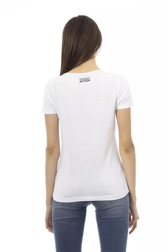 Chic White Printed Round Neck Tee