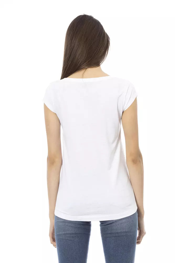 Chic White Tee with Front Print Detail