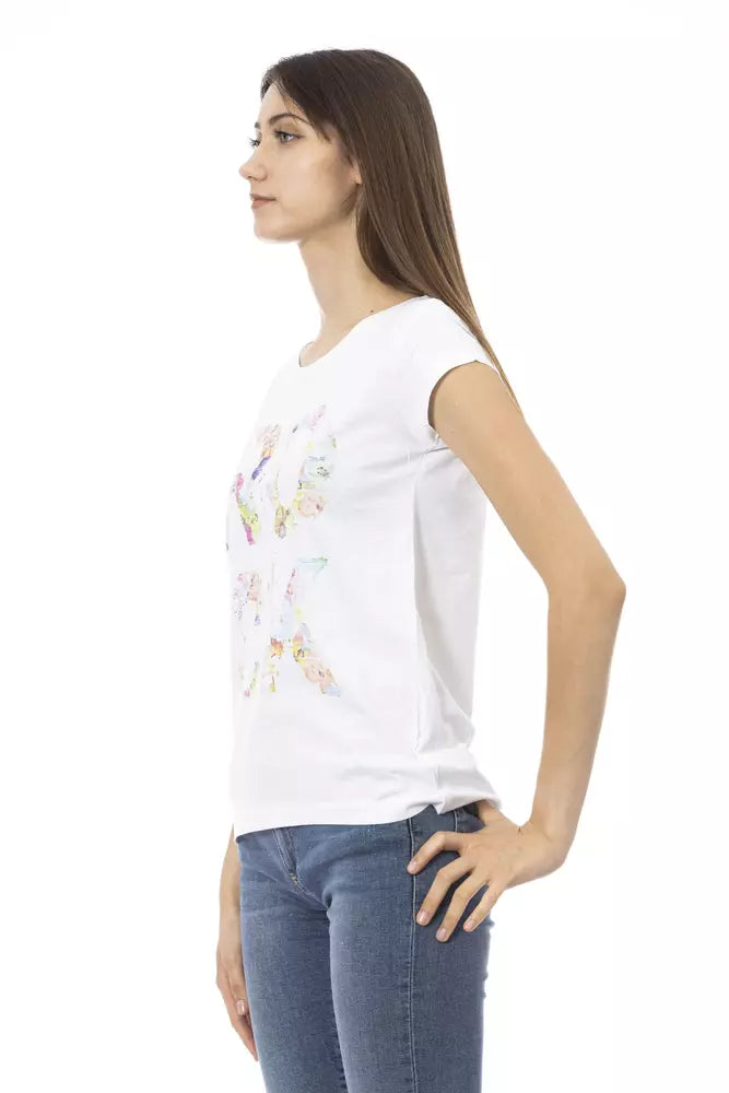 Chic White Tee with Front Print Detail