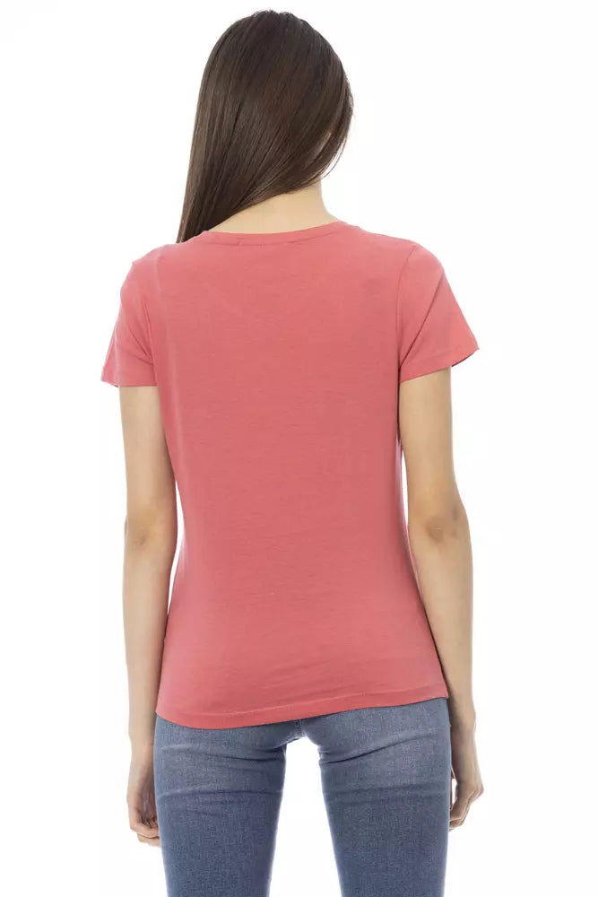 Elegant Pink V-Neck Tee with Chic Print