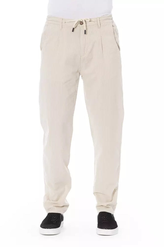 Chic Beige Cotton Chino Trousers with Drawstring