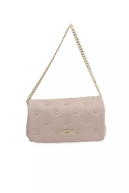 Chic Pink Leather Shoulder Bag with Golden Accents