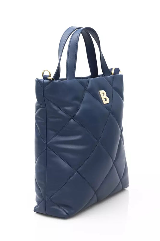 Elegant Blue Leather Shoulder Bag with Golden Accents