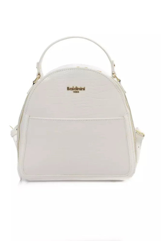 Chic White Zip Backpack with Golden Accents