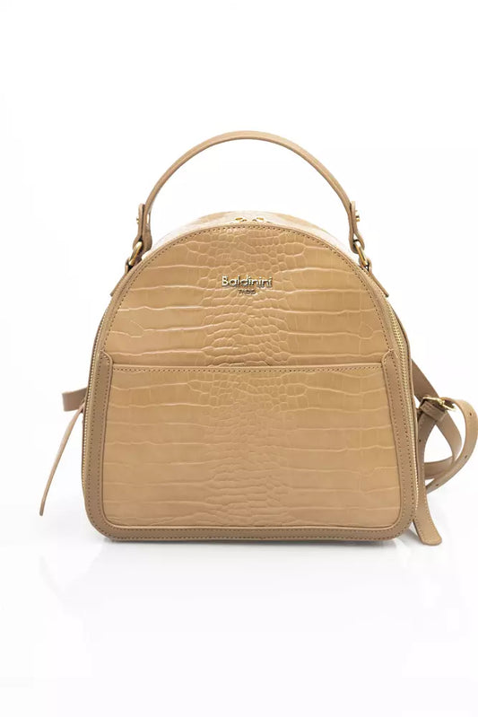 Elegant Beige Backpack with Golden Accents