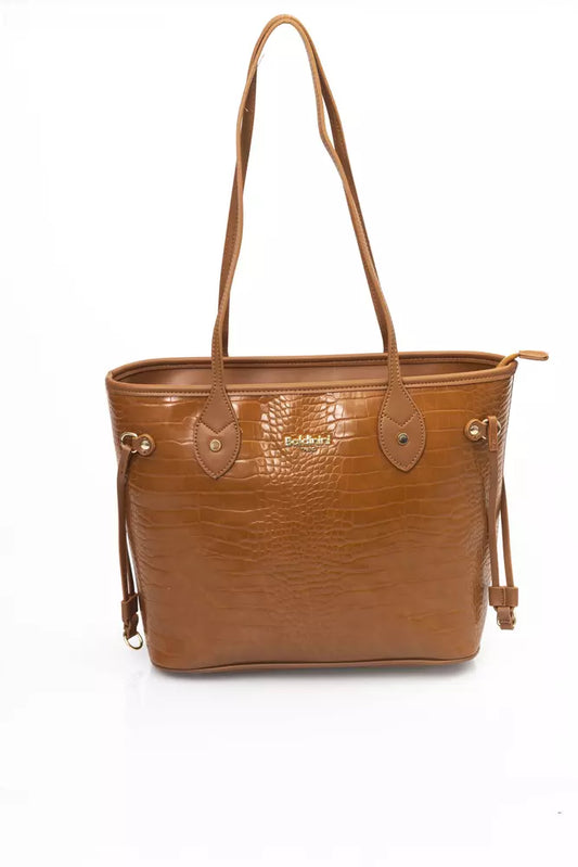 Chic Golden Detail Brown Shoulder Bag