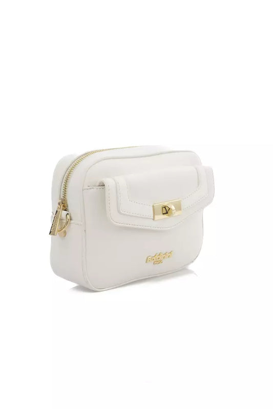 Elegant Golden-Detailed White Shoulder Bag