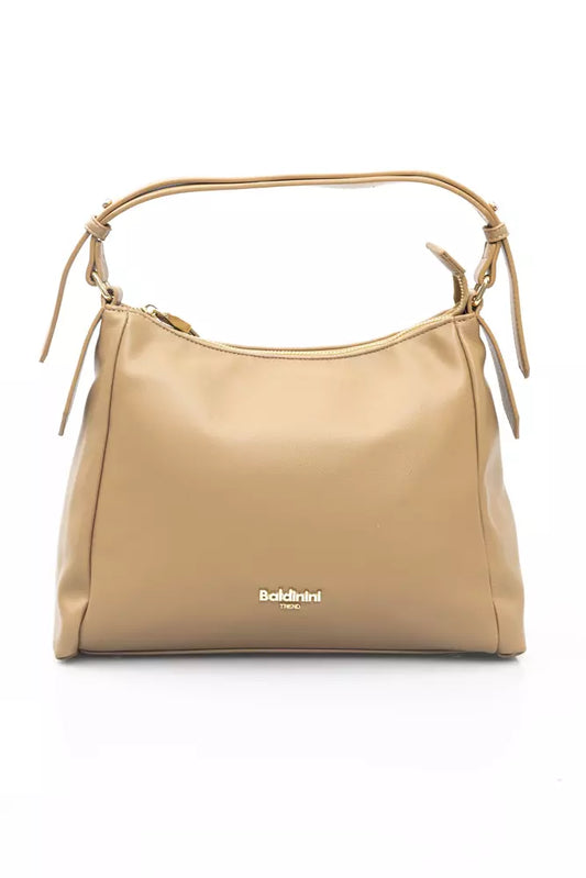 Chic Beige Shoulder Bag with Golden Accents