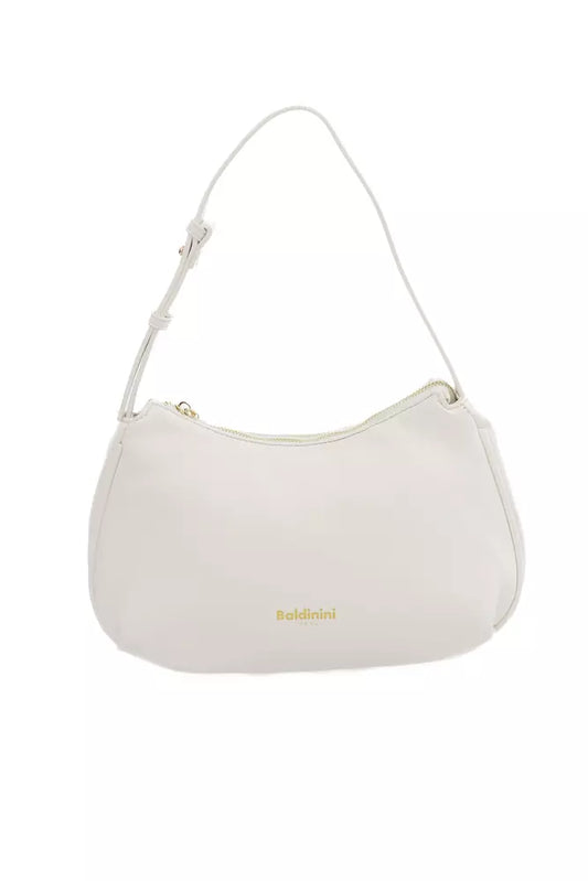 Elegant White Shoulder Bag with Golden Accents