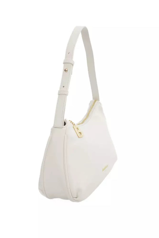 Elegant White Shoulder Bag with Golden Accents