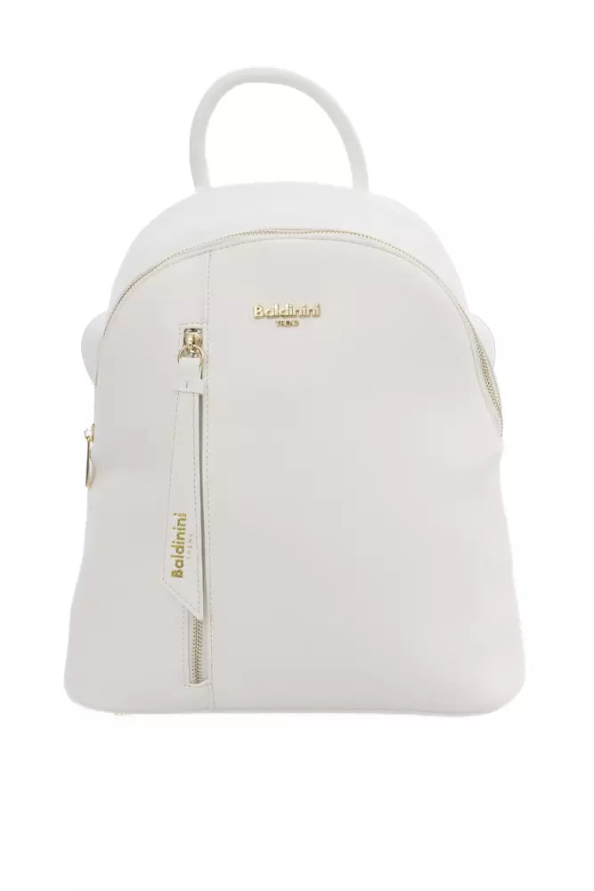 White Elegance Backpack with Golden Accents