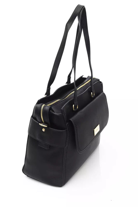 Elegant Black Shoulder Bag with Golden Accents