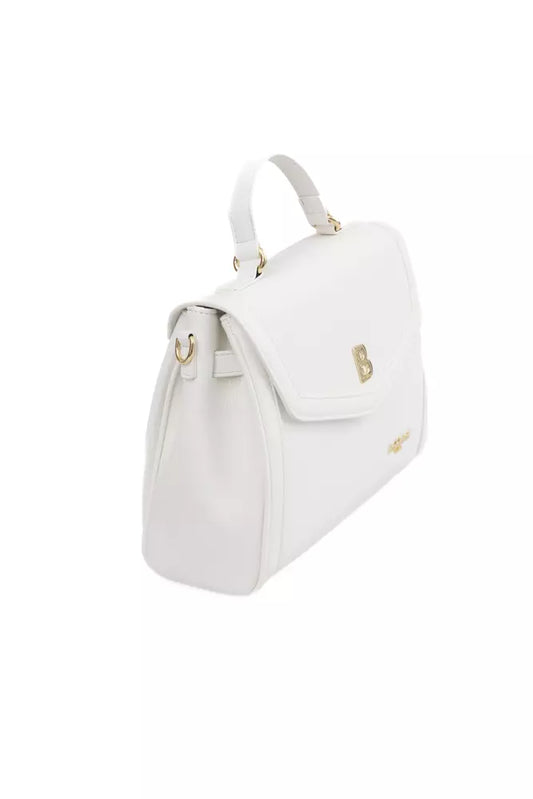 Elegant White Shoulder Bag with Golden Accents