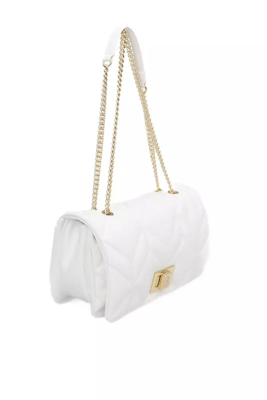 Elegant White Shoulder Bag with Golden Accents