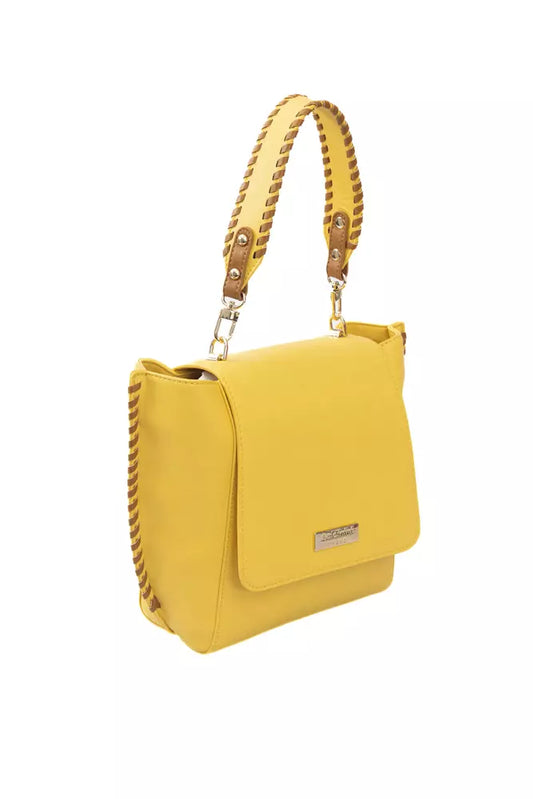 Elegant Yellow Shoulder Flap Bag with Golden Details