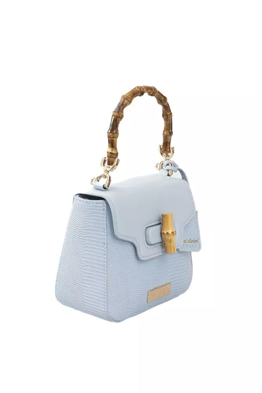 Elegant Light Blue Shoulder Bag with Golden Accents