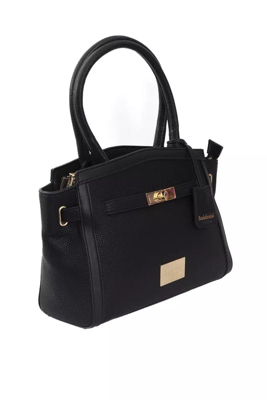 Elegant Black Shoulder Bag with Golden Accents