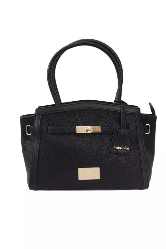 Elegant Black Shoulder Bag with Golden Accents