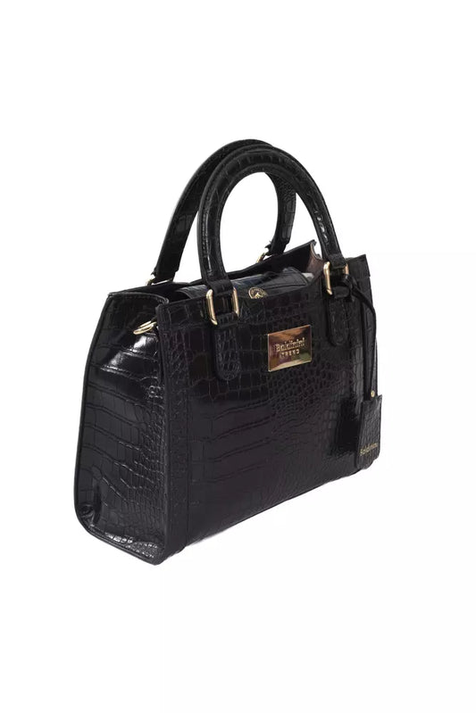 Elegant Black Shoulder Bag with Golden Accents