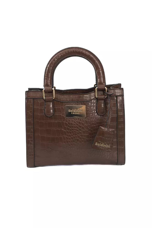 Elegant Brown Shoulder Bag with Golden Accents