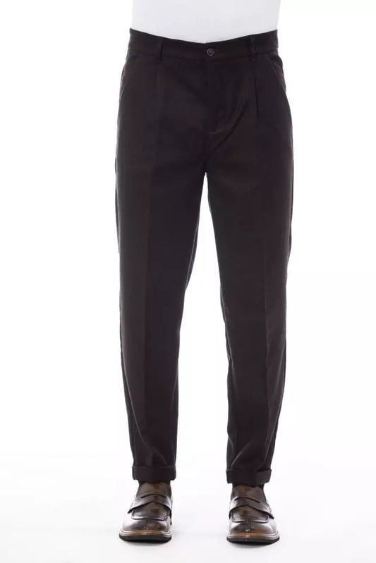 Elegant Brown Wool-Blend Trousers