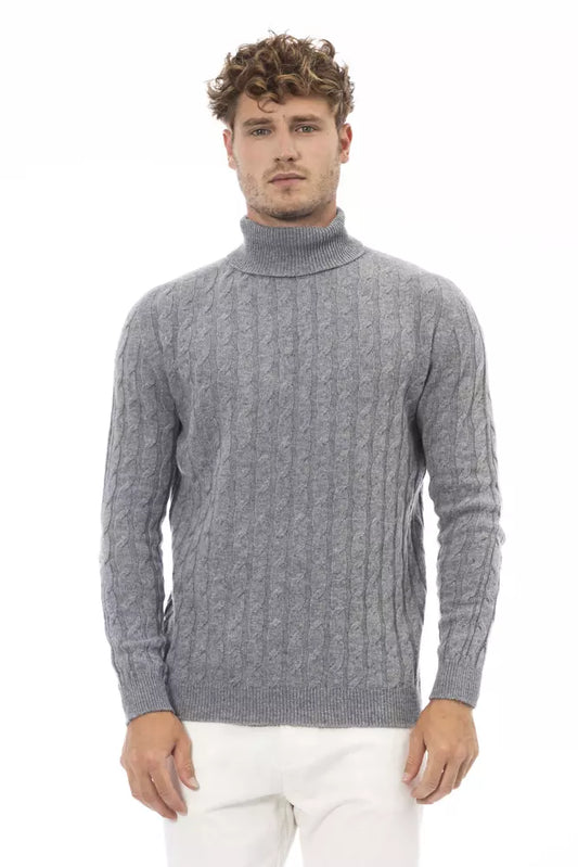 Elegant Gray Turtleneck Sweater for Men