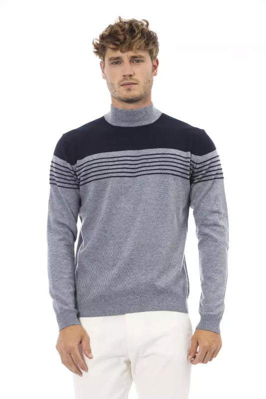 Elegant Light Blue Mock Neck Sweater for Men