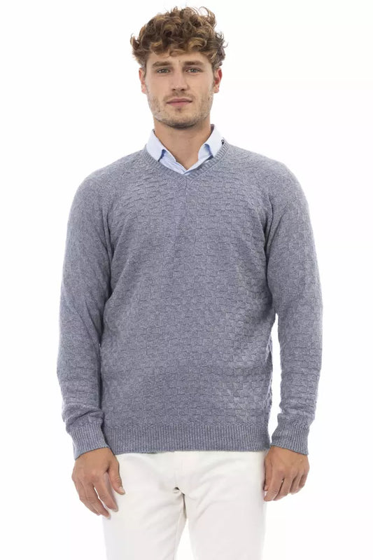 Elegant V-Neck Light Blue Sweater