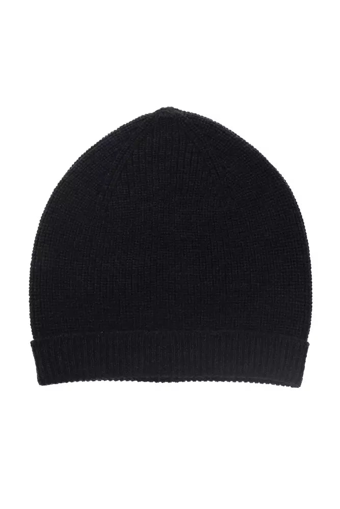 Elegant Black Merino Wool Ribbed Hat