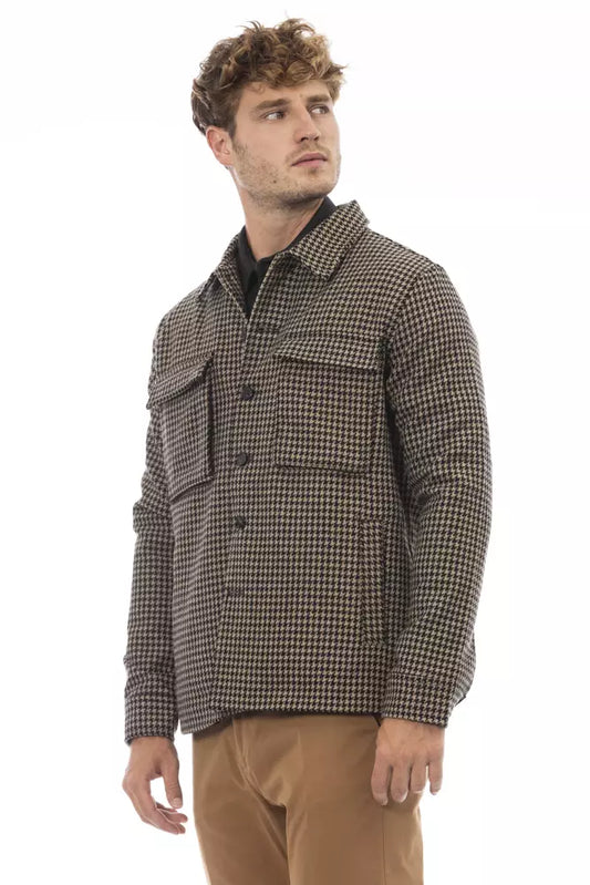 Elegant Houndstooth Wool Blend Shirt Jacket