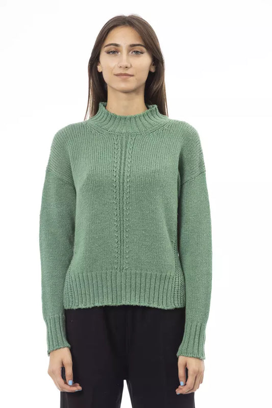 Elegant Green Mock Neck Wool Blend Sweater