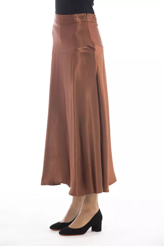 Elegant Satin Midi Skirt in Rich Brown