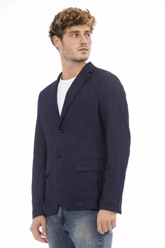 Elegant Blue Fabric Jacket with Button Closure