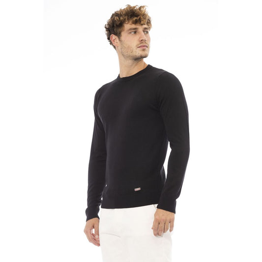 Elegant Black Crew Neck Cashmere Sweater