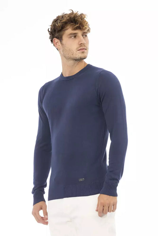 Elegant Blue Crew Neck Cashmere Blend Sweater