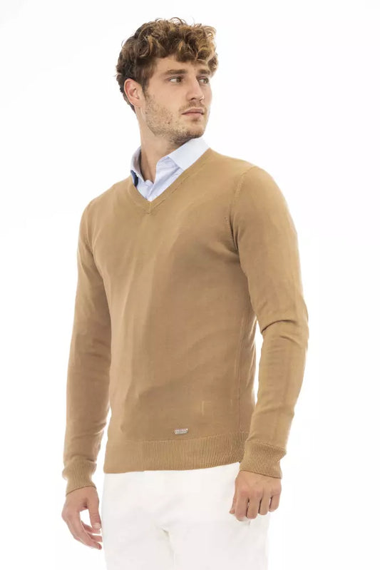 Beige V-Neck Modal Cashmere Sweater