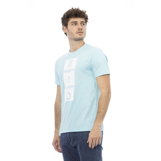 Chic Light Blue Cotton Tee with Front Print