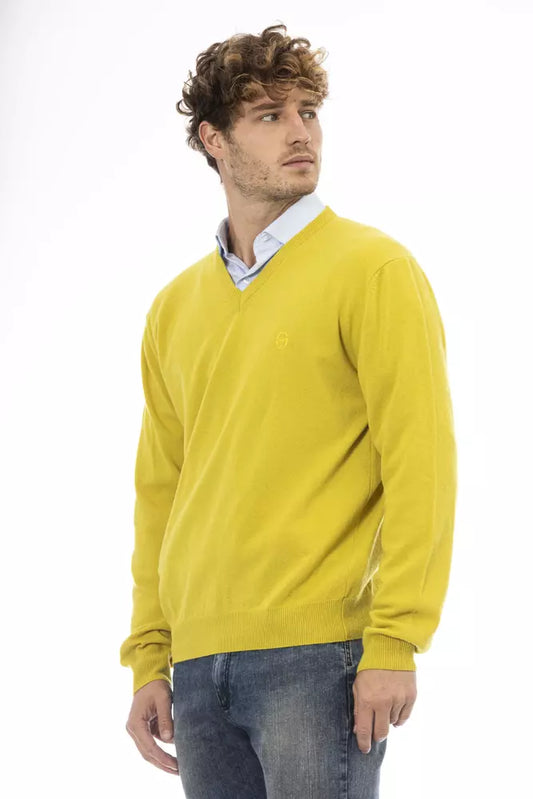 Chic V-Neck Wool Sweater in Sunshine Yellow