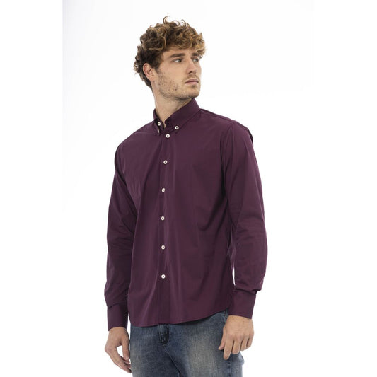 Burgundy Cotton Blend Button-Down Shirt