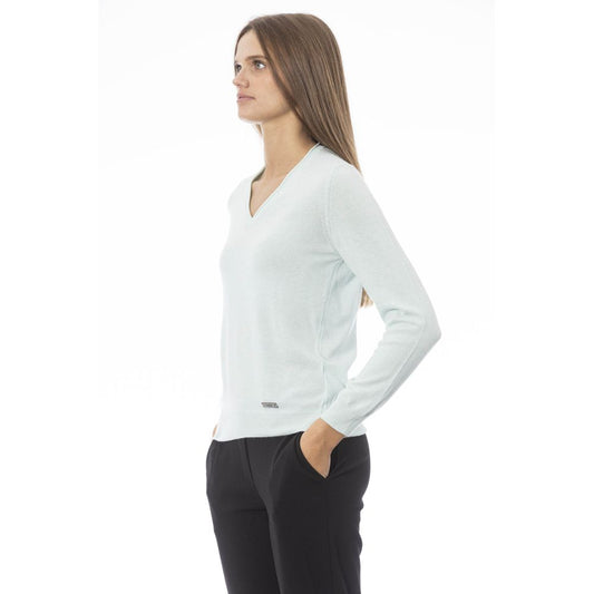 Elegant Light Blue V-neck Cashmere Blend Sweater