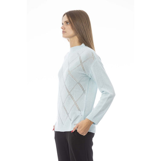 Elegant Light Blue Volcano Neck Sweater