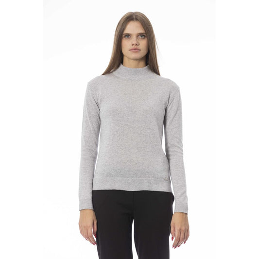 Elegant Gray Cashmere Blend Turtleneck Sweater