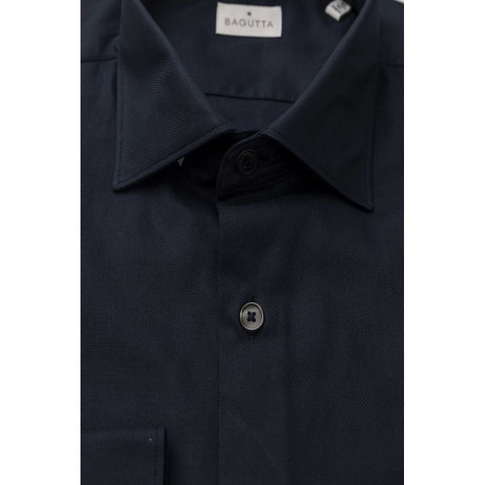 Elegant Blue Cotton French Collar Shirt