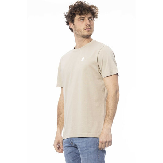 Beige Cotton Crew Neck Logo Tee